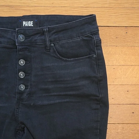 PAIGE, Hoxton, Ankle High Rise Button Fly Jeans, Black, VGUC, Women's 29 - Picture 8 of 14